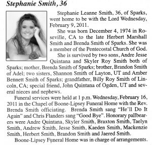 Obituary Stephanie Smith