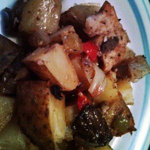 Chicken and Potatoes with onions and mushrooms